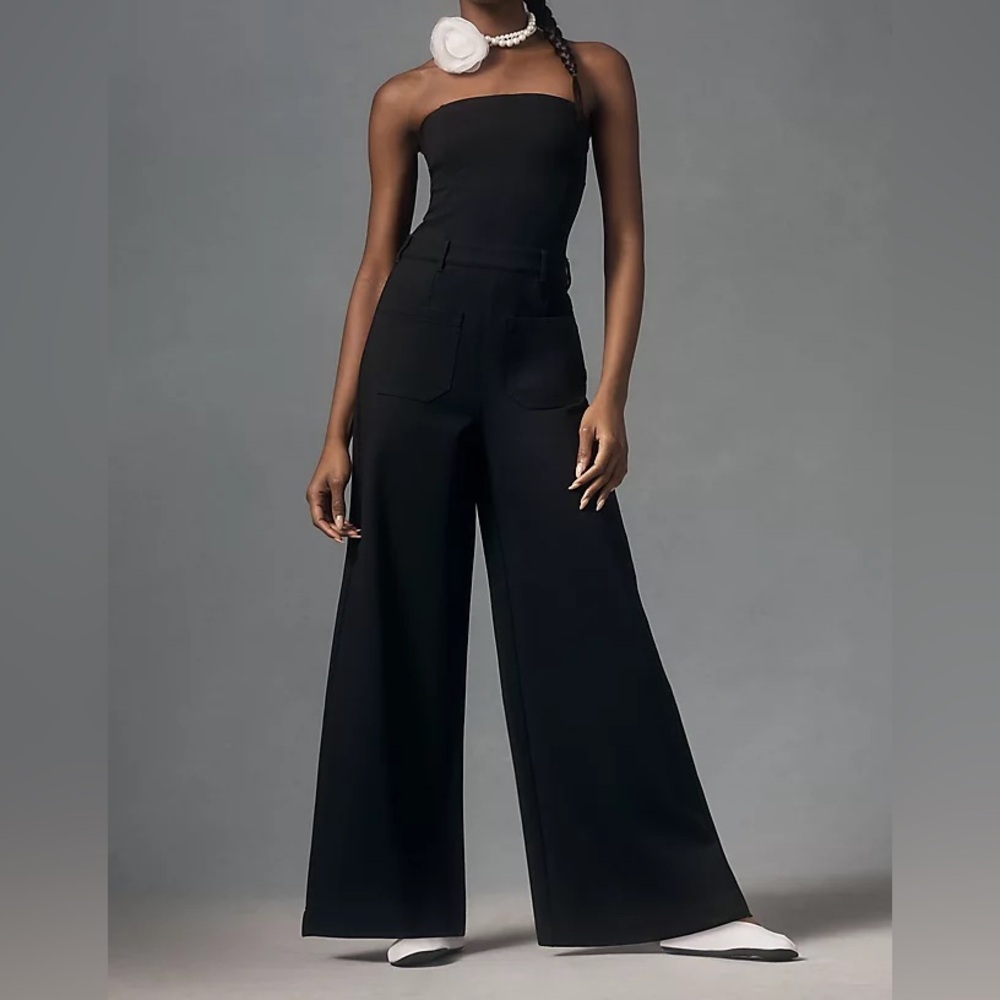 Anthro Pilcro Skipper Strapless Wide Leg Jumpsuit Black S